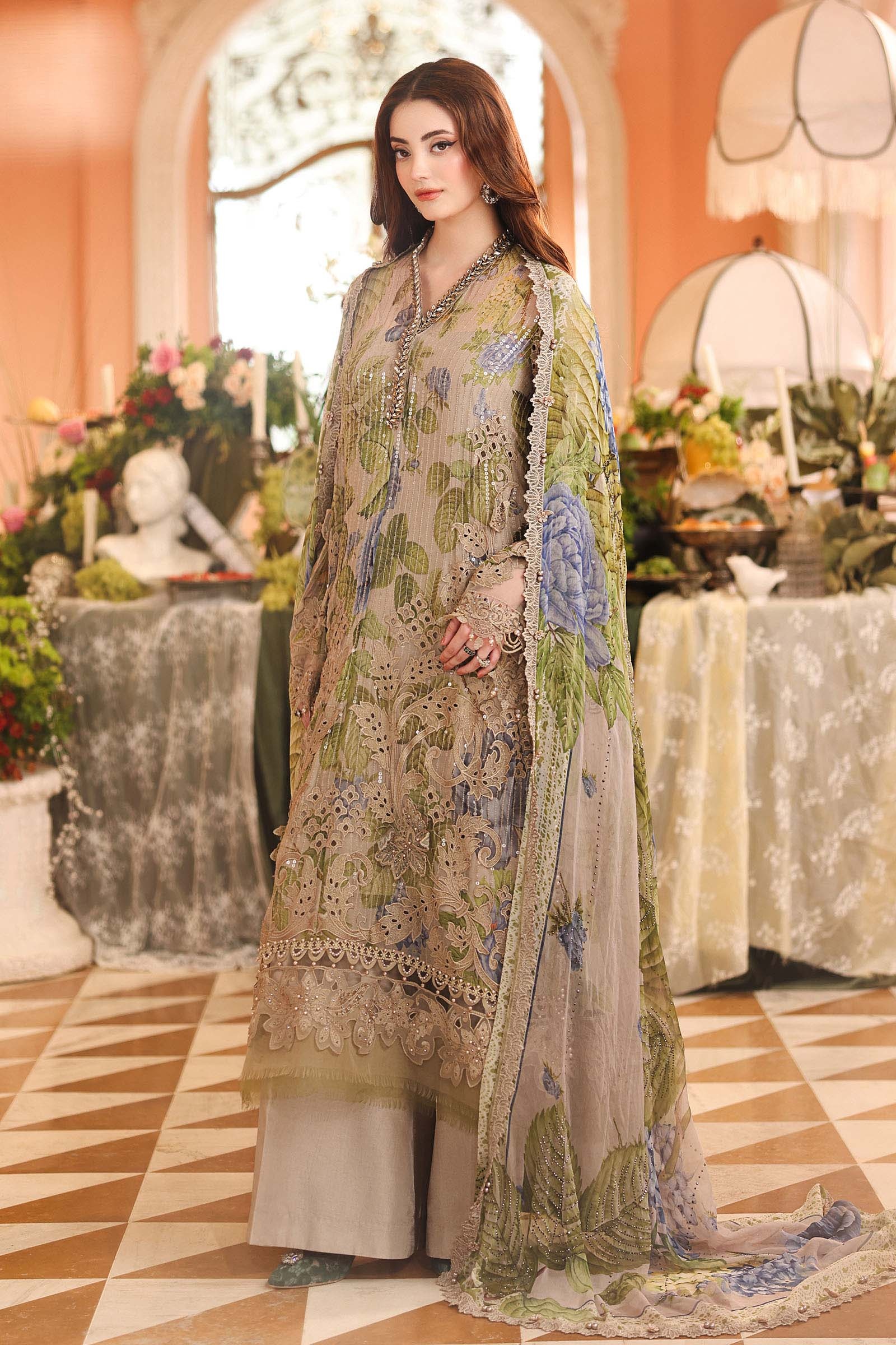 Embroidered Chiffon Suit coffee Pakistani fashion outfit in coffee…